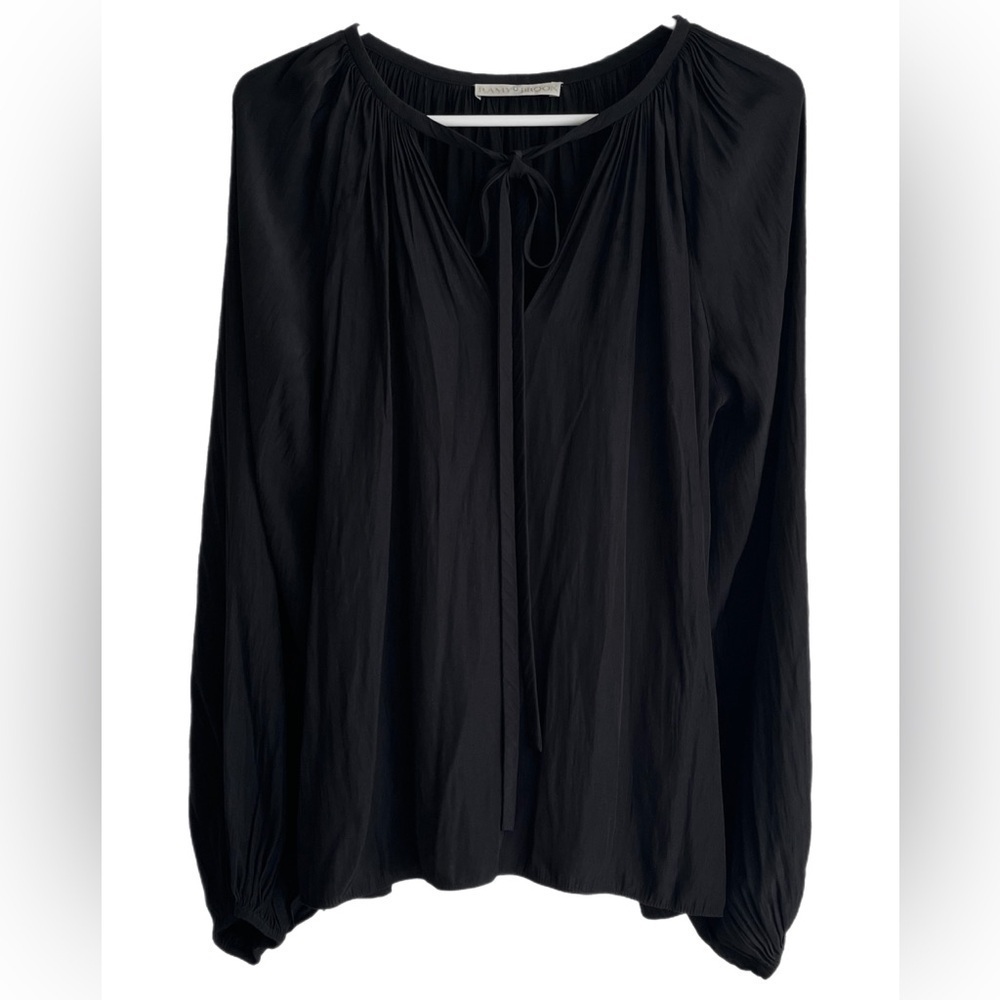Ramy Brook Blouse Long Sleeve Peasant Tie Neck Full Sleeves Silky SZ: S